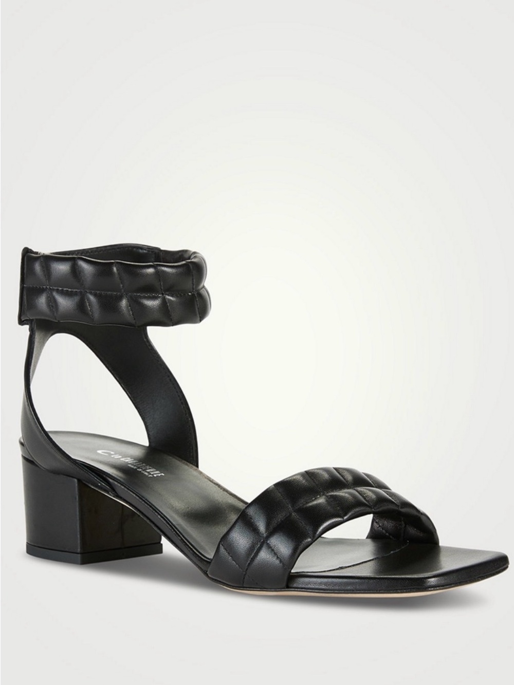 La CANADIENNE Black Quilted Ankle-Strap Block Heel Sandals